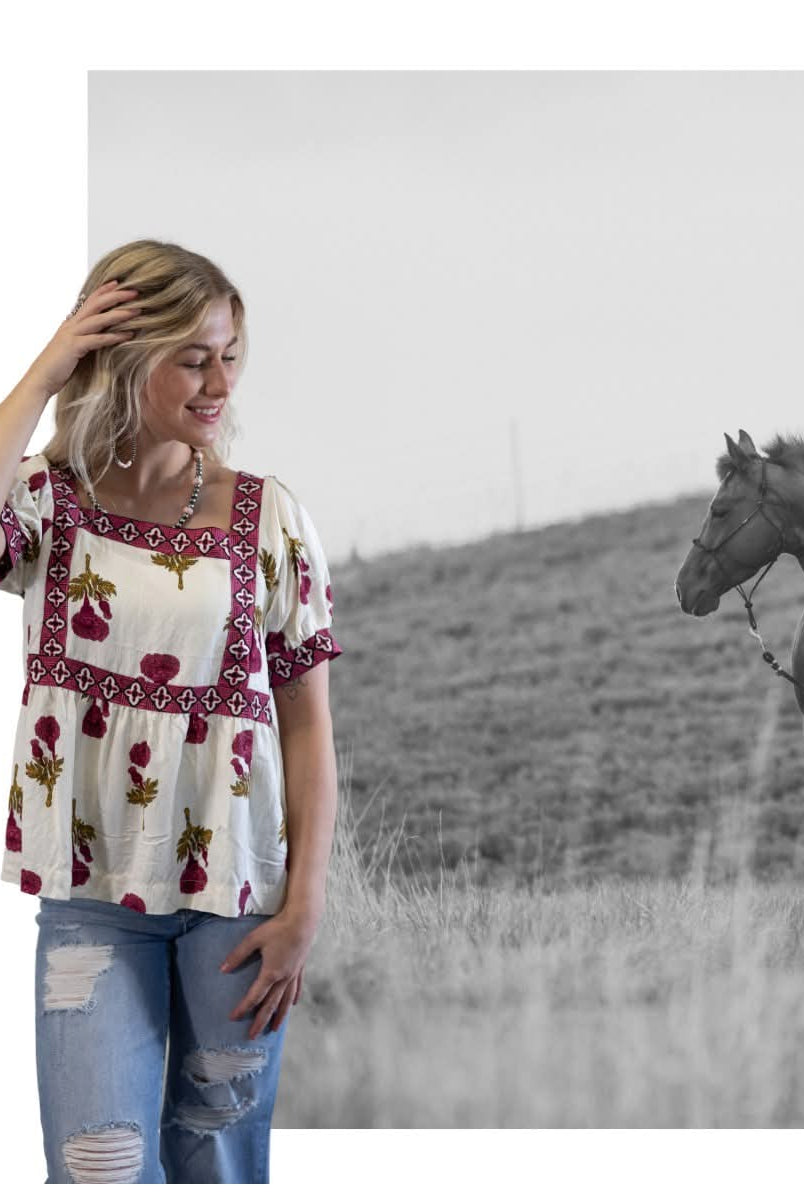 Prairie Marigold Blouse - Cowhide and Conchos