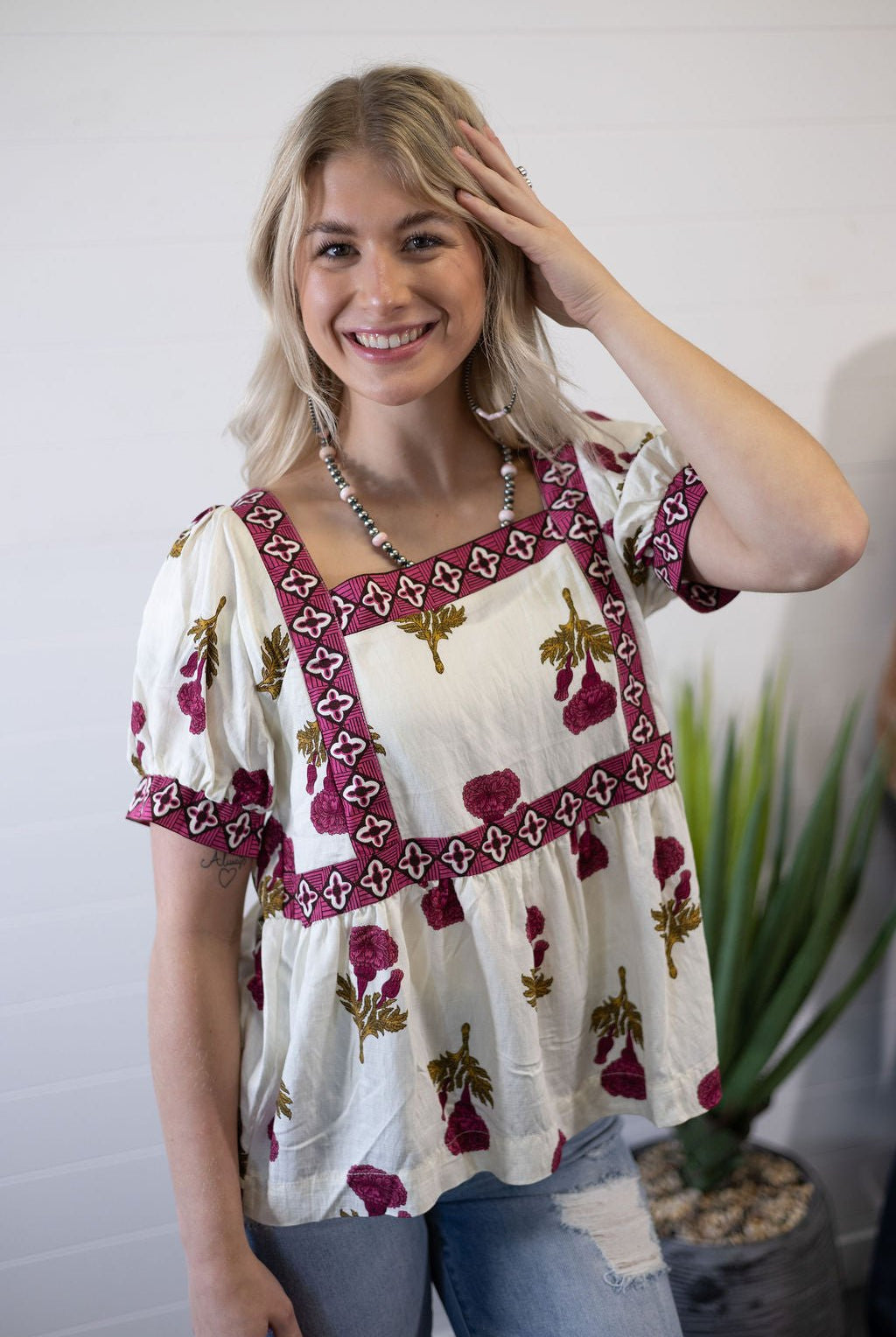 Prairie Marigold Blouse - Cowhide and Conchos