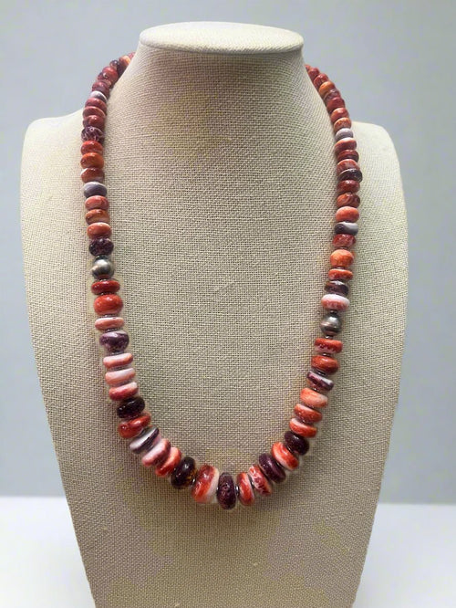 Purple and orange spiny oyster necklace - 22 inch - Cowhide and Conchos