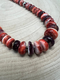 Purple and orange spiny oyster necklace - 22 inch - Cowhide and Conchos
