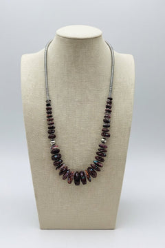 Purple spiny oyster and turquoise graduated & shell necklace - 23 inch - Cowhide and Conchos