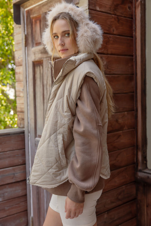 Quilted Collared Fleece Lined Zip Up Vest - small remaining - Cowhide and Conchos