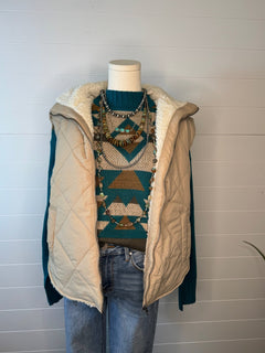Quilted Collared Fleece Lined Zip Up Vest - small remaining - Cowhide and Conchos