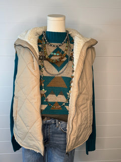 Quilted Collared Fleece Lined Zip Up Vest - small remaining - Cowhide and Conchos