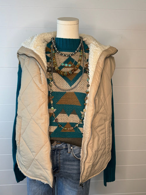 Quilted Collared Fleece Lined Zip Up Vest - small remaining - Cowhide and Conchos