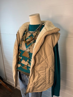 Quilted Collared Fleece Lined Zip Up Vest - small remaining - Cowhide and Conchos
