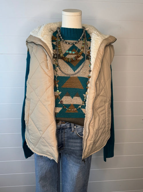Quilted Collared Fleece Lined Zip Up Vest - small remaining - Cowhide and Conchos