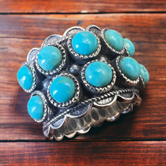 Rae Kingman Turquoise Sterling Ring - Size 6 - Cowhide and Conchos