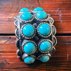 Rae Kingman Turquoise Sterling Ring - Size 6 - Cowhide and Conchos