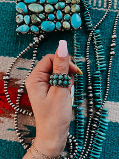 Rae Kingman Turquoise Sterling Ring - Size 6 - Cowhide and Conchos