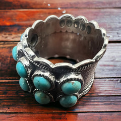 Rae Kingman Turquoise Sterling Ring - Size 6 - Cowhide and Conchos