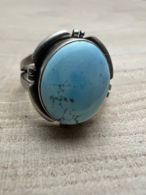 Randy Billy Golden Hills Turquoise & Sterling Silver Ring - Size 9 - Cowhide and Conchos