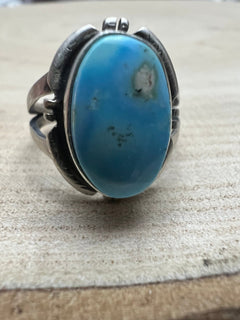 Randy Billy Golden Hills Turquoise & Sterling Silver Ring - Size 9 - Cowhide and Conchos