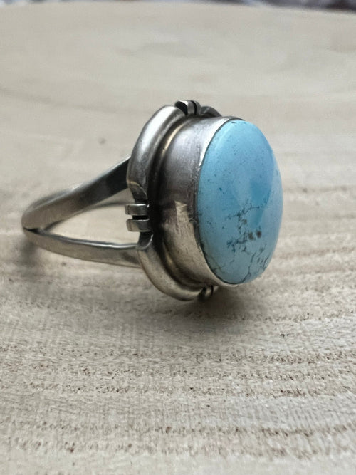 Randy Billy Golden Hills Turquoise & Sterling Silver Ring - Size 9 - Cowhide and Conchos