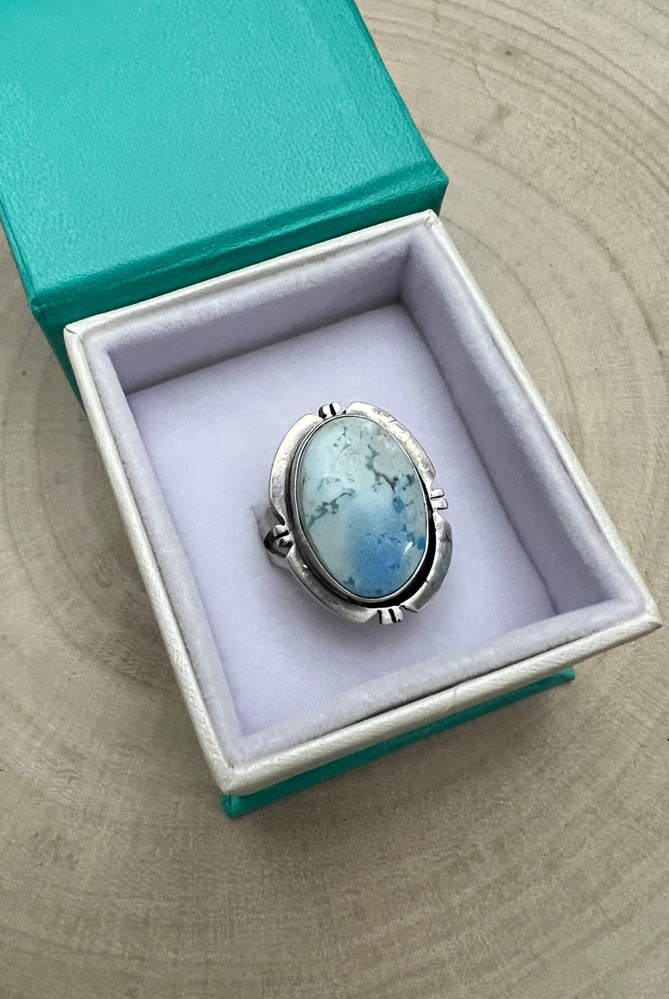Randy Billy Navajo Sterling Silver Ring with Golden Hills Turquoise — Size 9 (Hallmark Randy Billy) - Cowhide and Conchos