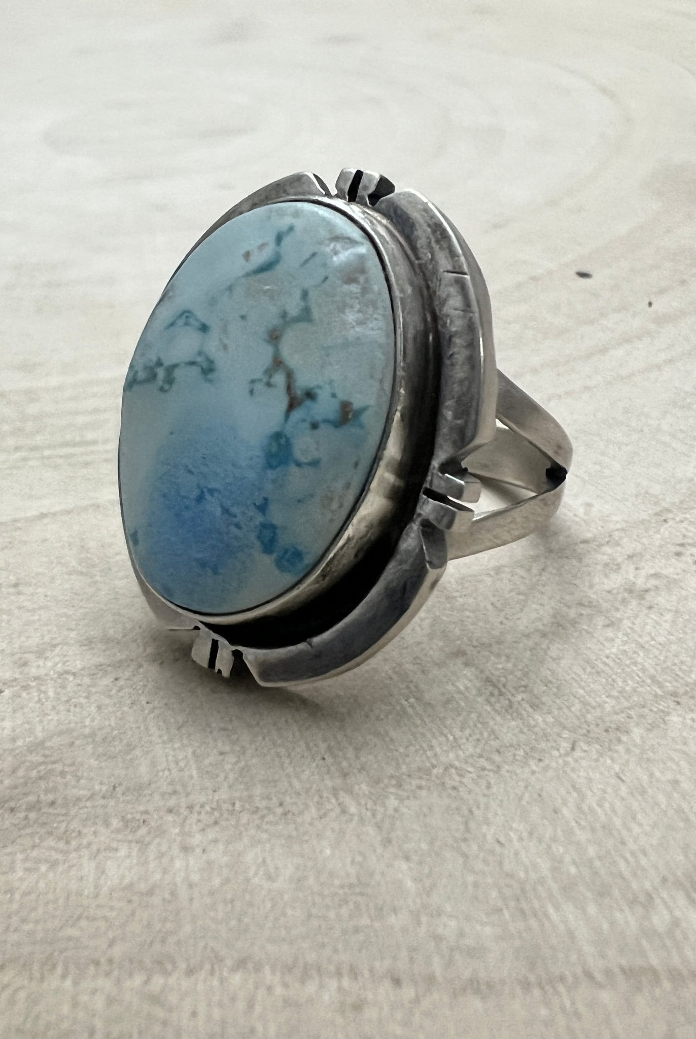 Randy Billy Navajo Sterling Silver Ring with Golden Hills Turquoise — Size 9 (Hallmark Randy Billy) - Cowhide and Conchos