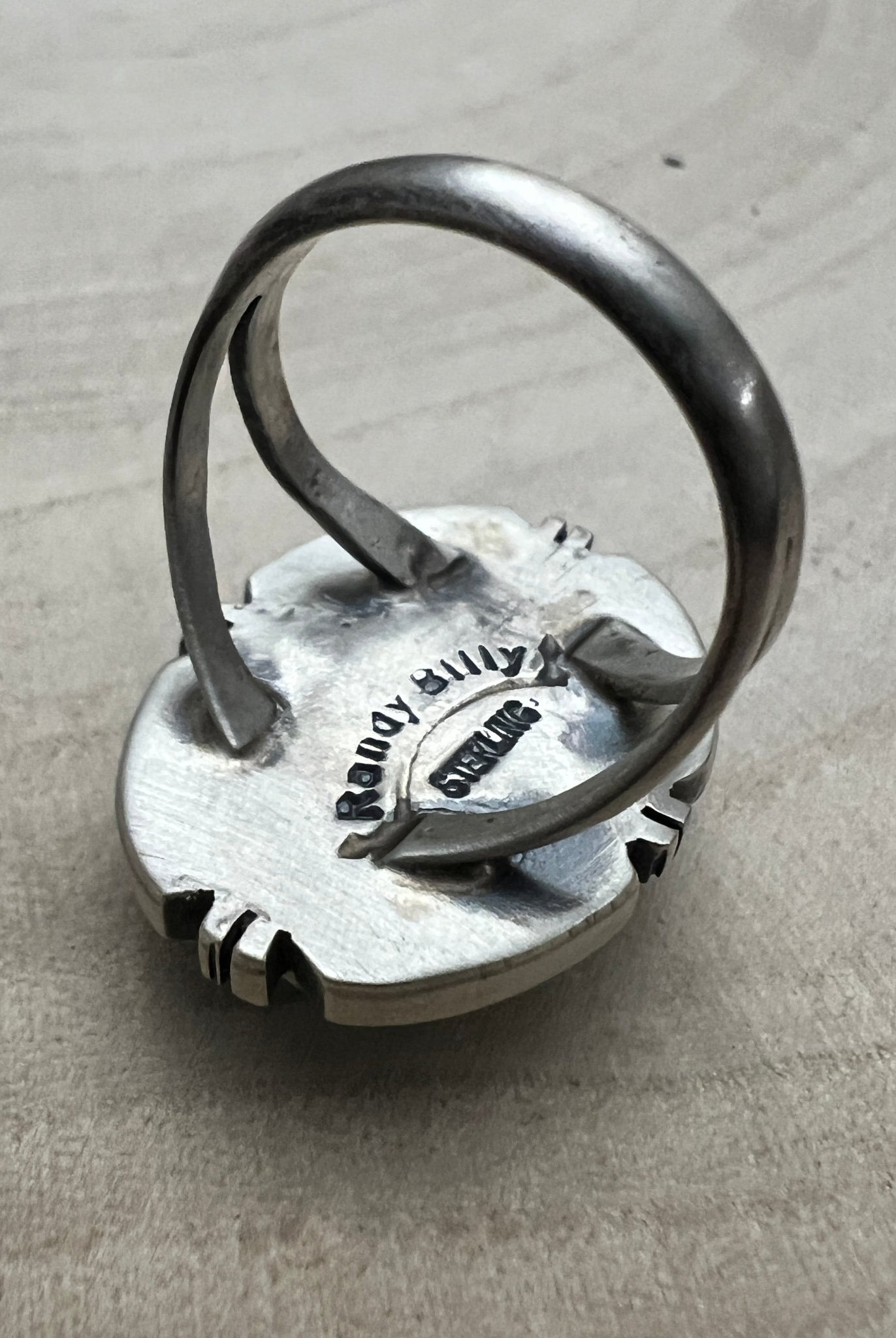 Randy Billy Navajo Sterling Silver Ring with Golden Hills Turquoise — Size 9 (Hallmark Randy Billy) - Cowhide and Conchos