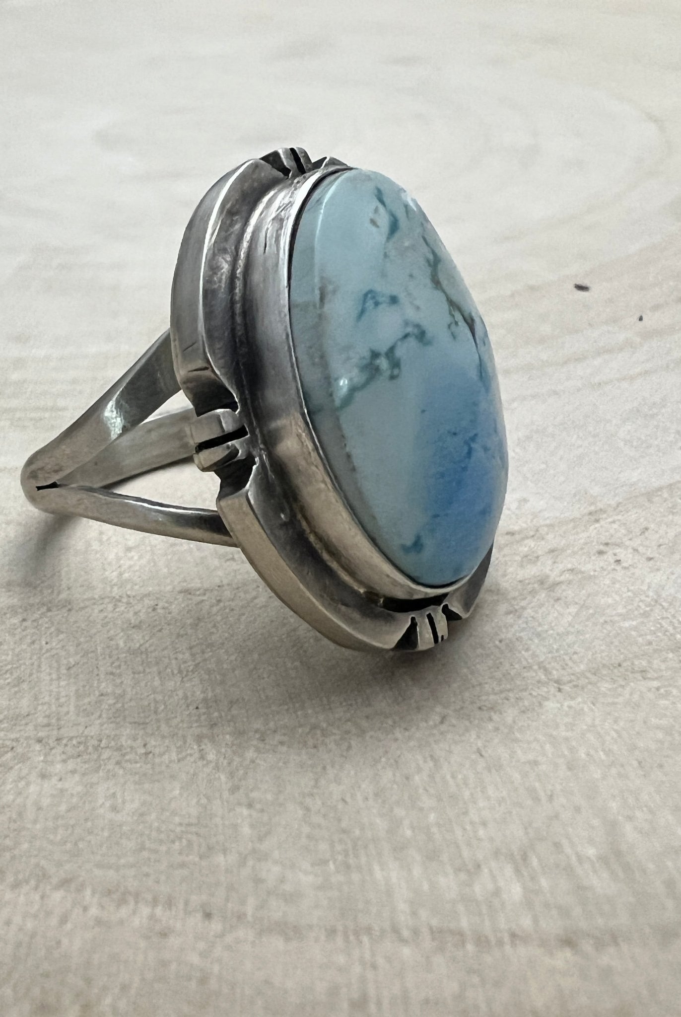 Randy Billy Navajo Sterling Silver Ring with Golden Hills Turquoise — Size 9 (Hallmark Randy Billy) - Cowhide and Conchos