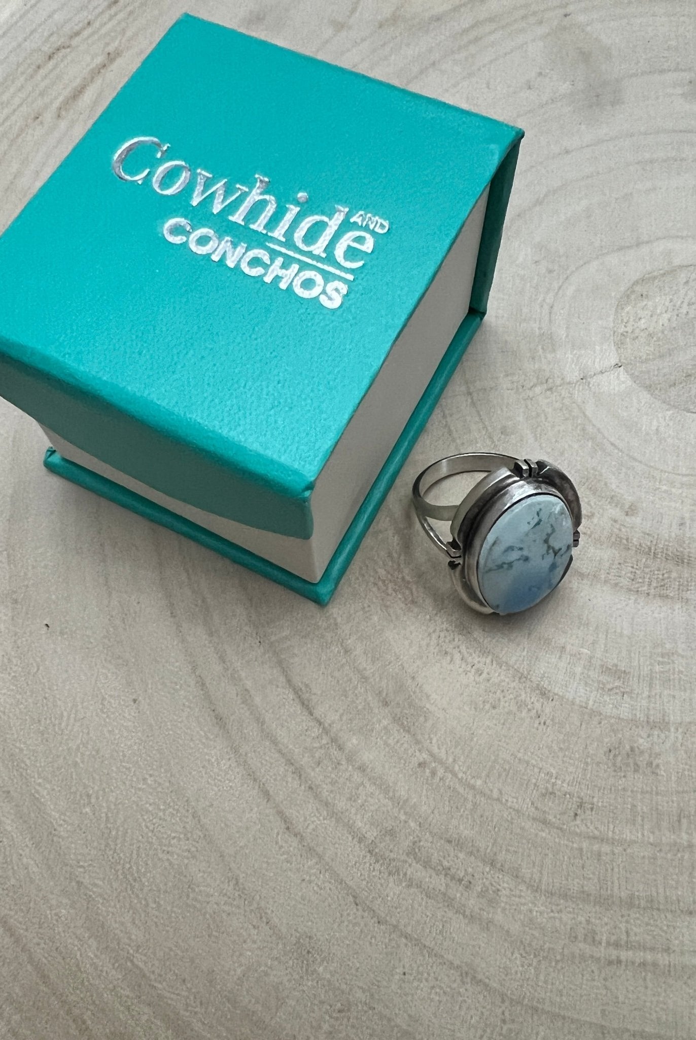 Randy Billy Navajo Sterling Silver Ring with Golden Hills Turquoise — Size 9 (Hallmark Randy Billy) - Cowhide and Conchos