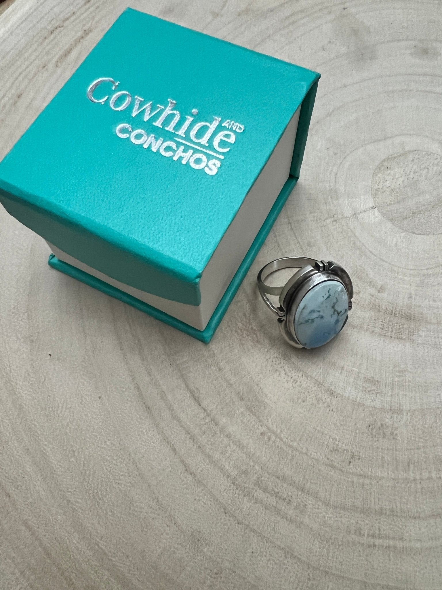 Randy Billy Navajo Sterling Silver Ring with Golden Hills Turquoise — Size 9 (Hallmark Randy Billy) - Cowhide and Conchos