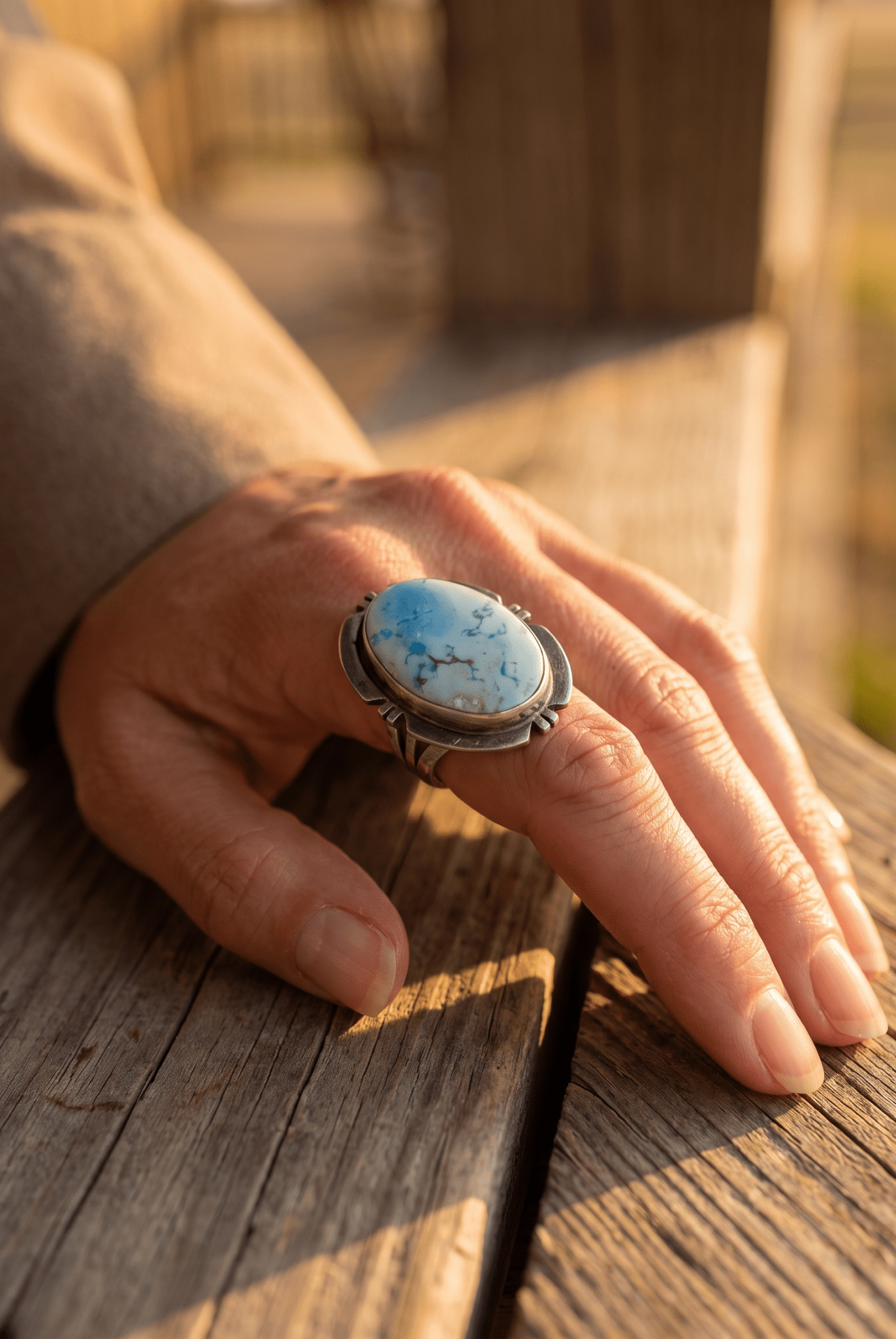 Randy Billy Navajo Sterling Silver Ring with Golden Hills Turquoise — Size 9 (Hallmark Randy Billy) - Cowhide and Conchos
