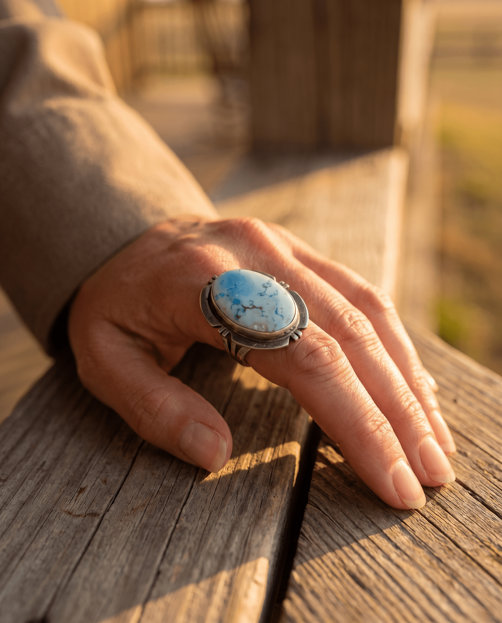 Randy Billy Navajo Sterling Silver Ring with Golden Hills Turquoise — Size 9 (Hallmark Randy Billy) - Cowhide and Conchos