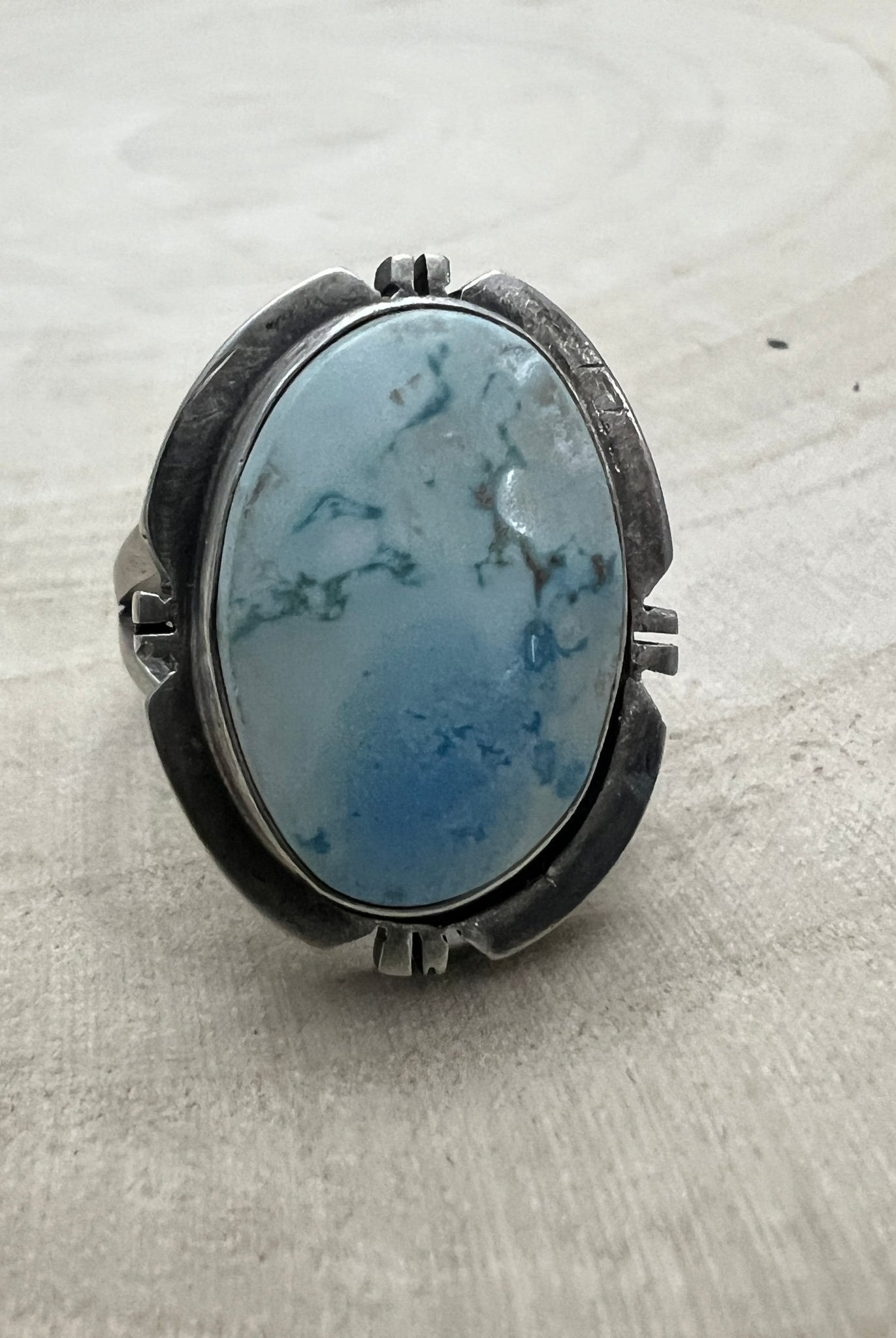 Randy Billy Navajo Sterling Silver Ring with Golden Hills Turquoise — Size 9 (Hallmark Randy Billy) - Cowhide and Conchos