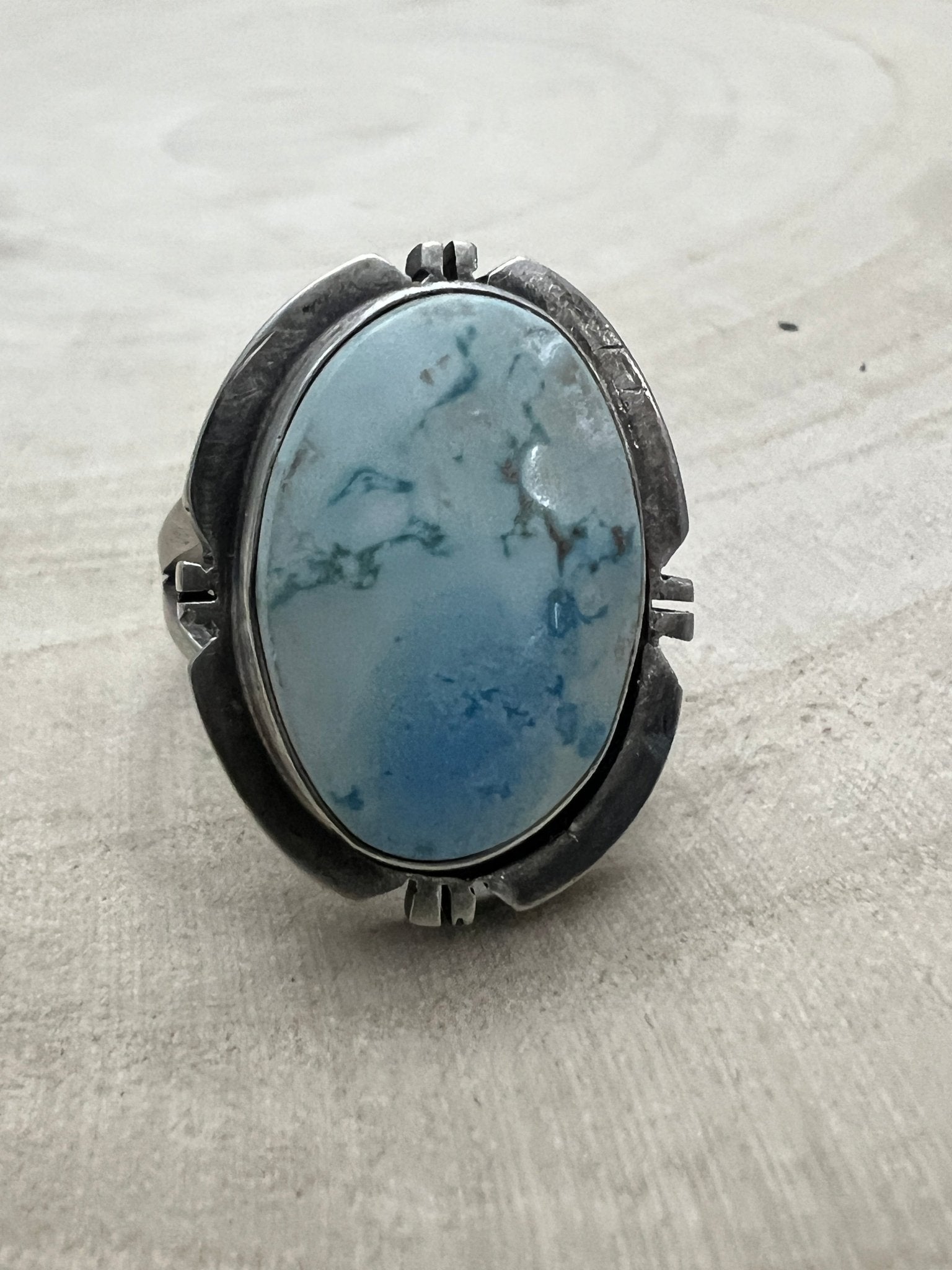 Randy Billy Navajo Sterling Silver Ring with Golden Hills Turquoise — Size 9 (Hallmark Randy Billy) - Cowhide and Conchos