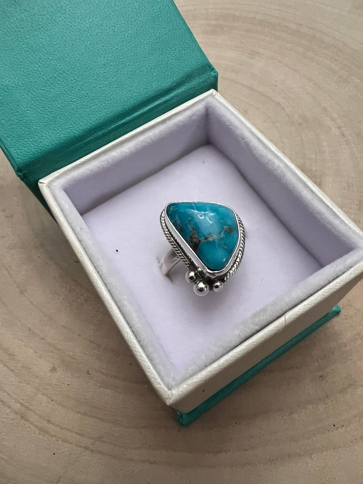Randy Billy Navajo Sterling Silver Ring with Natural Fox Turquoise — Adjustable, 7/8" × 5/8" (Hallmarked, Heirloom Rare Variety) - Cowhide and Conchos