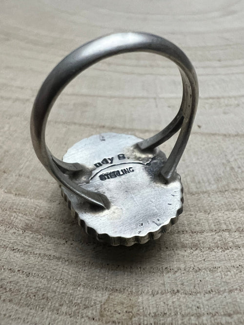 Randy Billy Royston Turquoise & Sterling Silver Ring - Size 10 - Cowhide and Conchos