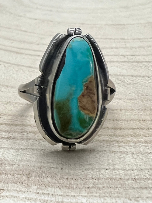 Randy Billy Royston Turquoise & Sterling Silver Ring - Size 10 - Cowhide and Conchos