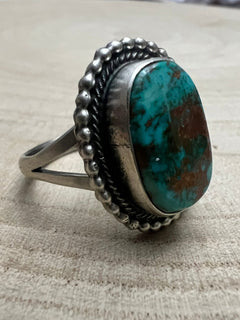 Randy Billy Royston Turquoise & Sterling Silver Ring - Size 10 - Cowhide and Conchos
