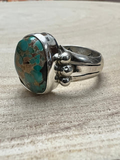 Randy Billy Royston Turquoise & Sterling Silver Ring - Size 10 - Cowhide and Conchos