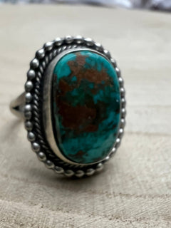 Randy Billy Royston Turquoise & Sterling Silver Ring - Size 10 - Cowhide and Conchos