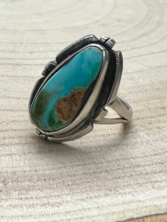 Randy Billy Royston Turquoise & Sterling Silver Ring - Size 10 - Cowhide and Conchos