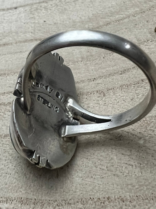 Randy Billy Royston Turquoise & Sterling Silver Ring - Size 10 - Cowhide and Conchos