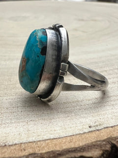 Randy Billy Royston Turquoise & Sterling Silver Ring - Size 8 - Cowhide and Conchos