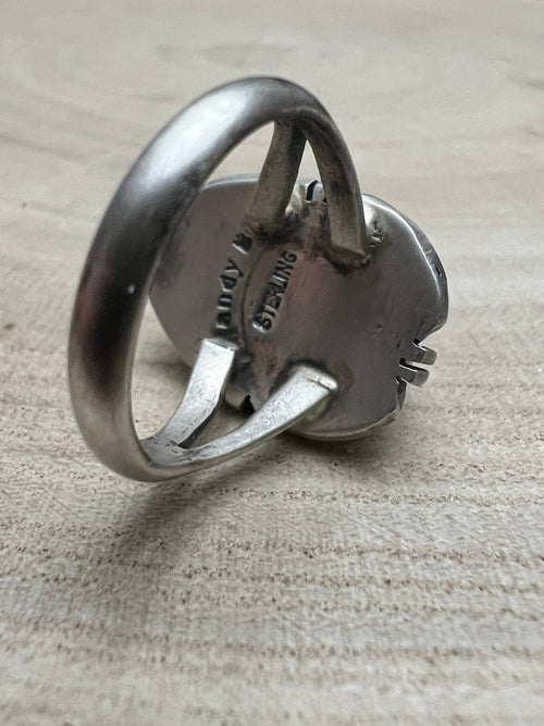 Randy Billy Royston Turquoise & Sterling Silver Ring - Size 8 - Cowhide and Conchos