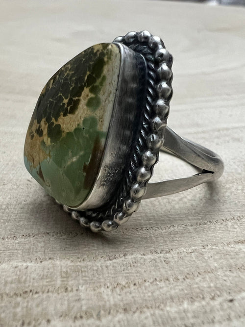 Randy Billy Royston Turquoise & Sterling Silver Ring - Size 8.5 - Cowhide and Conchos