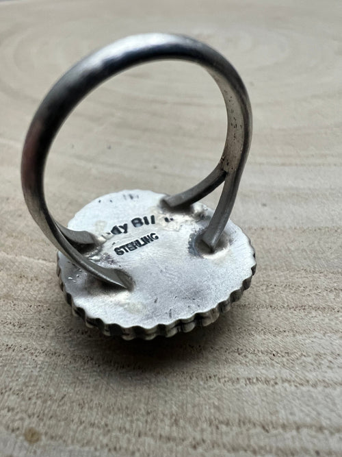 Randy Billy Royston Turquoise & Sterling Silver Ring - Size 9.5 - Cowhide and Conchos