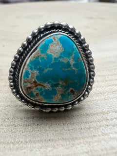 Randy Billy Royston Turquoise & Sterling Silver Ring - Size 9.5 - Cowhide and Conchos