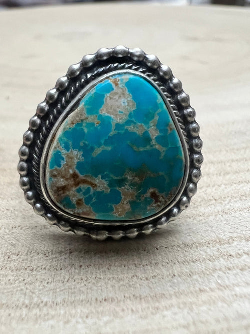 Randy Billy Royston Turquoise & Sterling Silver Ring - Size 9.5 - Cowhide and Conchos