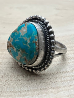 Randy Billy Royston Turquoise & Sterling Silver Ring - Size 9.5 - Cowhide and Conchos