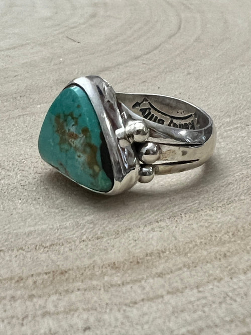 Randy Billy Royston Turquoise & Sterling Silver Ring - Size 9.5 - Cowhide and Conchos
