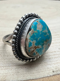 Randy Billy Royston Turquoise & Sterling Silver Ring - Size 9.5 - Cowhide and Conchos