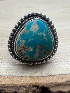 Randy Billy Royston Turquoise & Sterling Silver Ring - Size 9.5 - Cowhide and Conchos