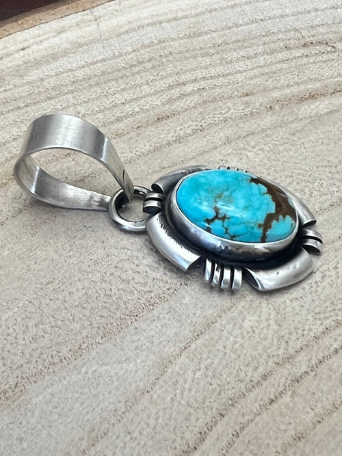 Randy Billy Turquoise & Sterling Silver Pendant - Cowhide and Conchos