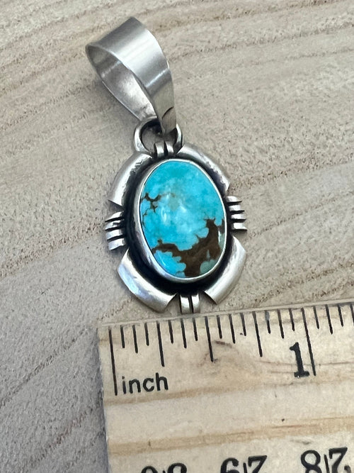 Randy Billy Turquoise & Sterling Silver Pendant - Cowhide and Conchos