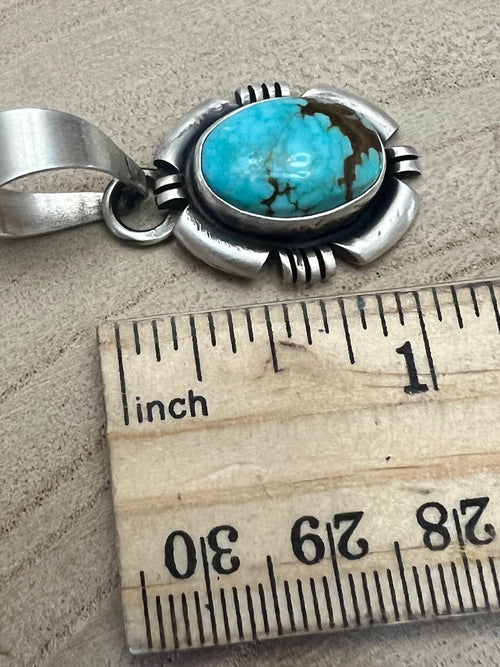 Randy Billy Turquoise & Sterling Silver Pendant - Cowhide and Conchos