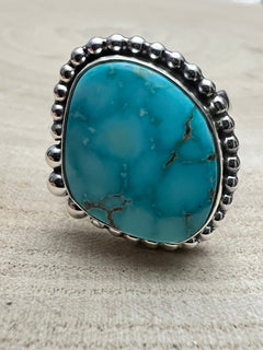 Randy Billy Turquoise & Sterling Silver Ring Size Adjustable - Cowhide and Conchos